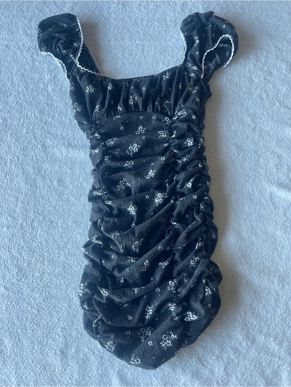 Urban Outfitters Black Floral Ruched Dress with Ruffle Straps